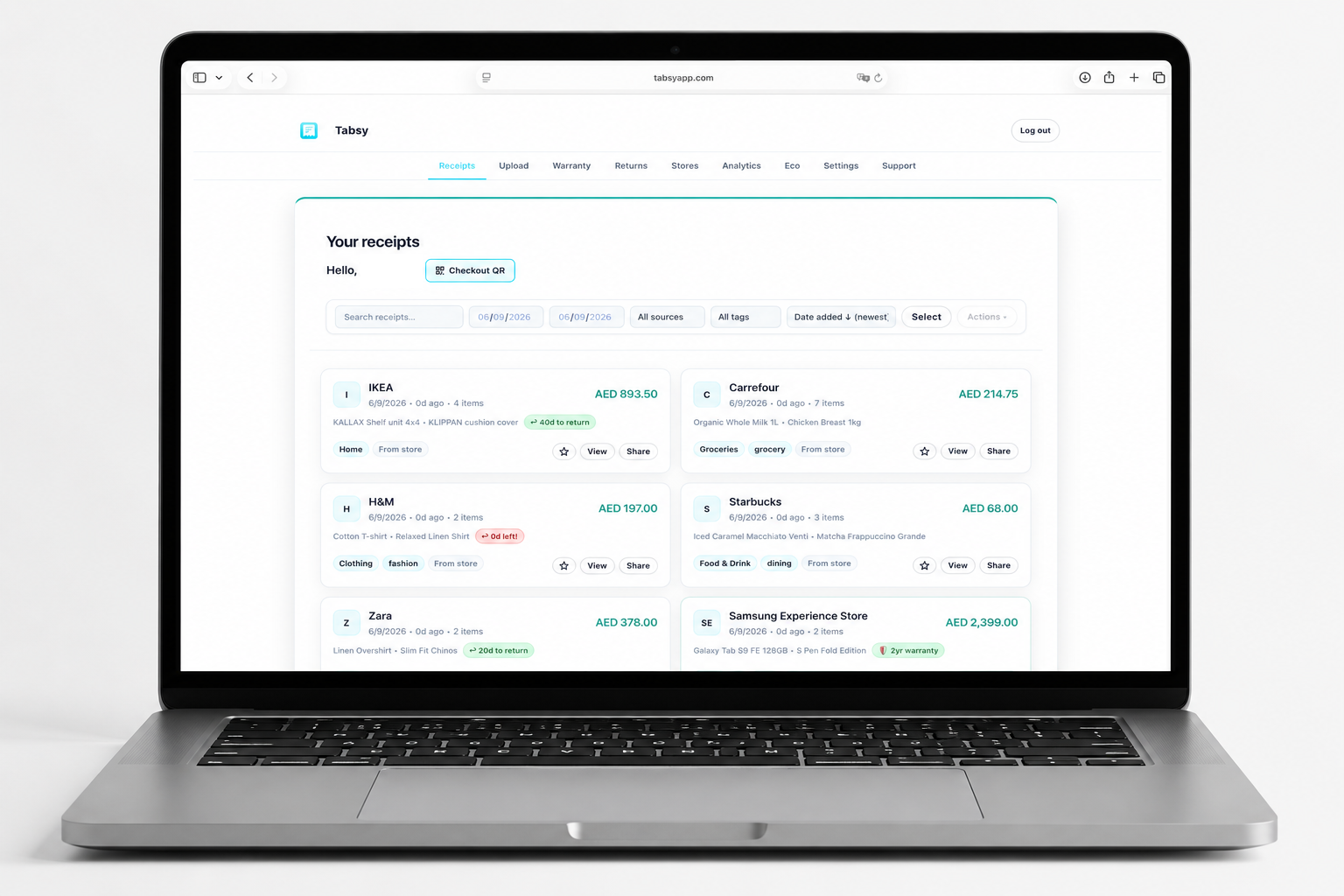 Tabsy shopper dashboard