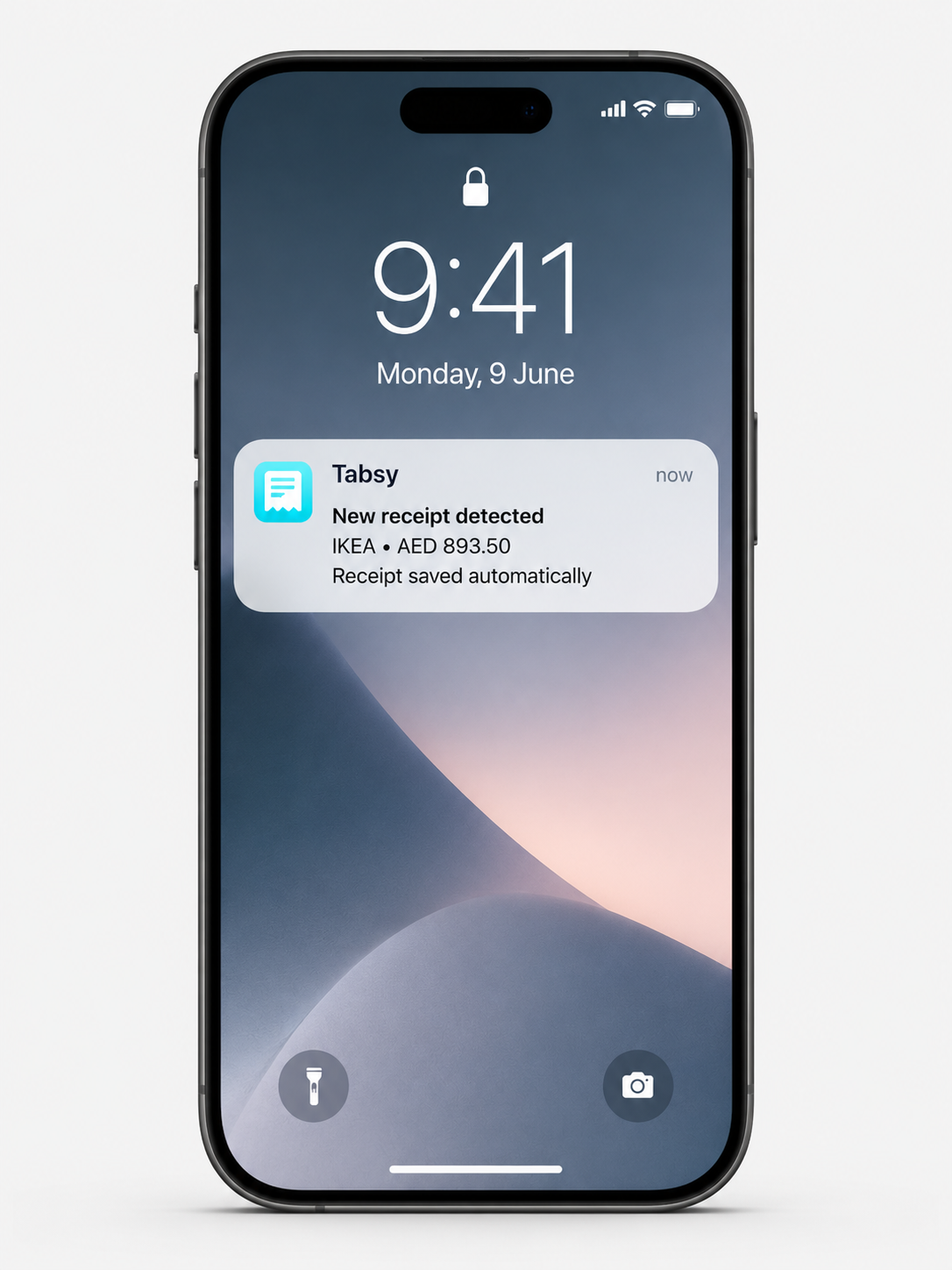 Tabsy push notification — new receipt detected