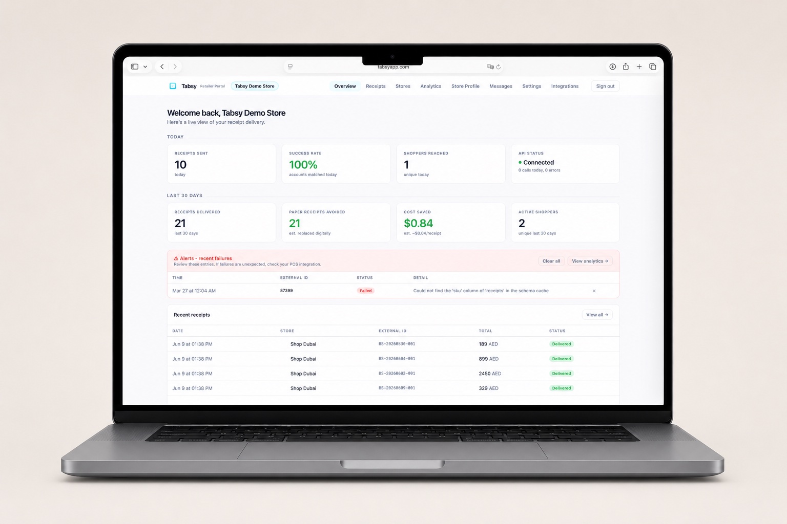 Tabsy retailer portal dashboard
