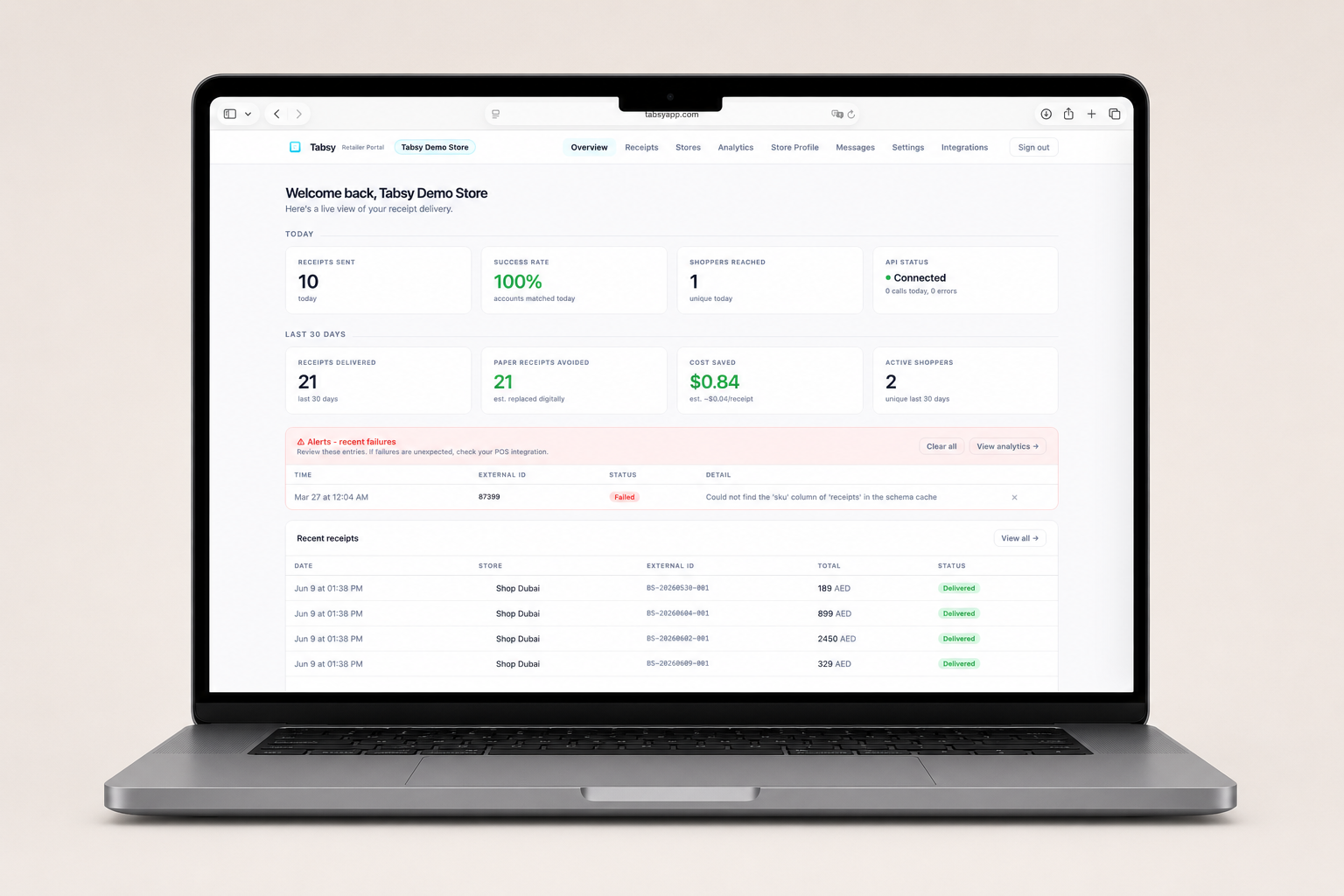 Tabsy retailer portal dashboard